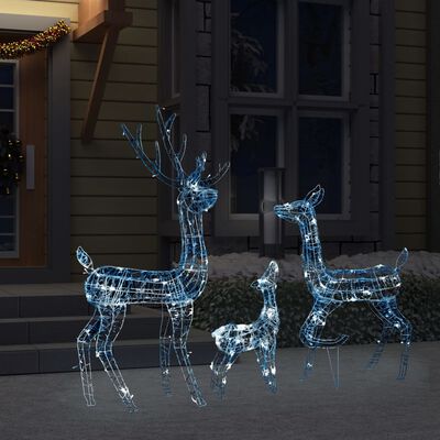 vidaXL Kalėdinė dekoracija elnių šeima, akrilas, 300 šaltų baltų LED