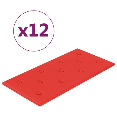vidaXL Sienų plokštės, 12vnt., raudonos, 60x30cm, dirbtinė oda, 2,16m²