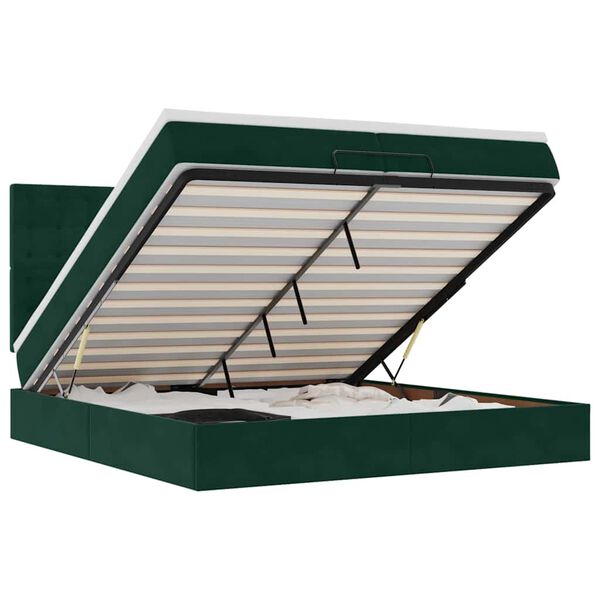 vidaXL Osmanų lovos rėmas su čiužiniais, žalias, 200x200cm, aksomas