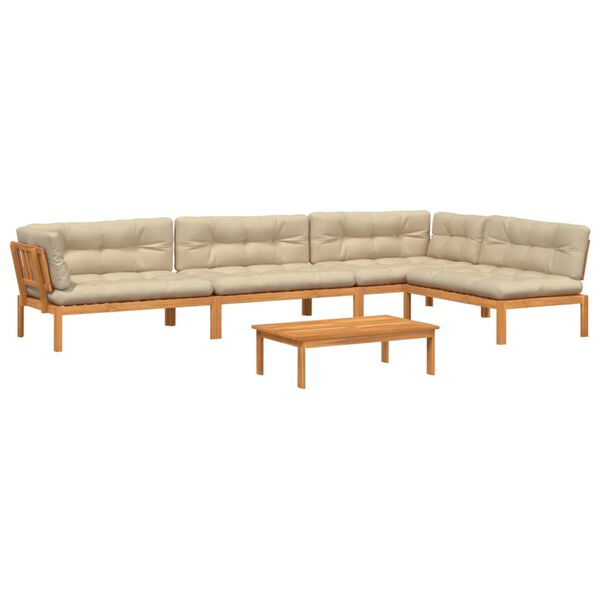 vidaXL Sofos komplektas i&scaron; palečių su pagalvėlėmis, 5 dalių, akacija