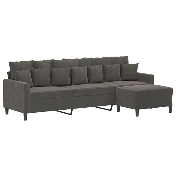 vidaXL Trivietė sofa su pakoja, tamsiai pilkos spalvos, 210cm, aksomas