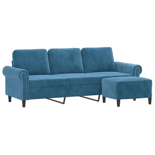 vidaXL Trivietė sofa su pakoja, mėlynos spalvos, 180cm, aksomas