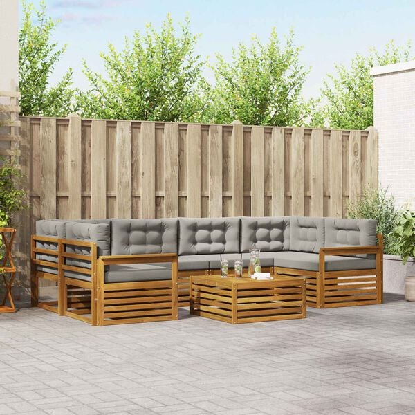 vidaXL Lauko sofos komplektas 7 pcs Natūrali ir &scaron;viesiai pilka