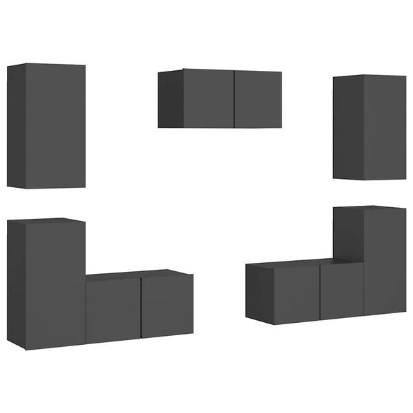 vidaXL Televizoriaus spintelių komplektas, 7 dalių, pilkas, MDP