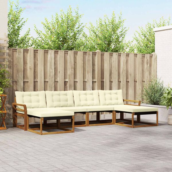 vidaXL Lauko sofos komplektas su pagalve 6 pcs Natūralus ir grietinėlė