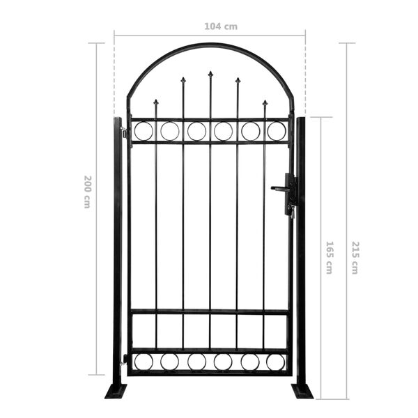 vidaXL Tvoros vartai su arkiniu vir&scaron;umi ir 2 stulpais, 100x200 cm