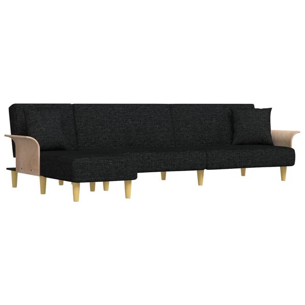 vidaXL L formos sofa-lova, juodos spalvos, 279x140x70cm, audinys