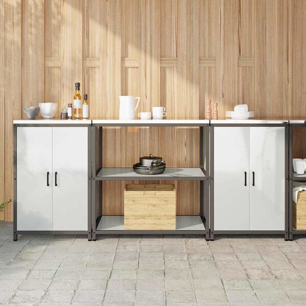 vidaXL Virtuvės saugojimo rinkinys su lentyna 3 pcs Sidabro Plienas