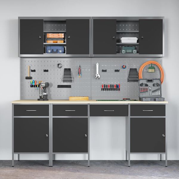 vidaXL Darbo spinta 10 pcs Juoda Inžinerinė mediena ir plienas