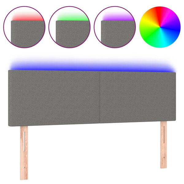 vidaXL Galvūgalis su LED, tamsiai pilkas, 144x5x78/88cm, audinys