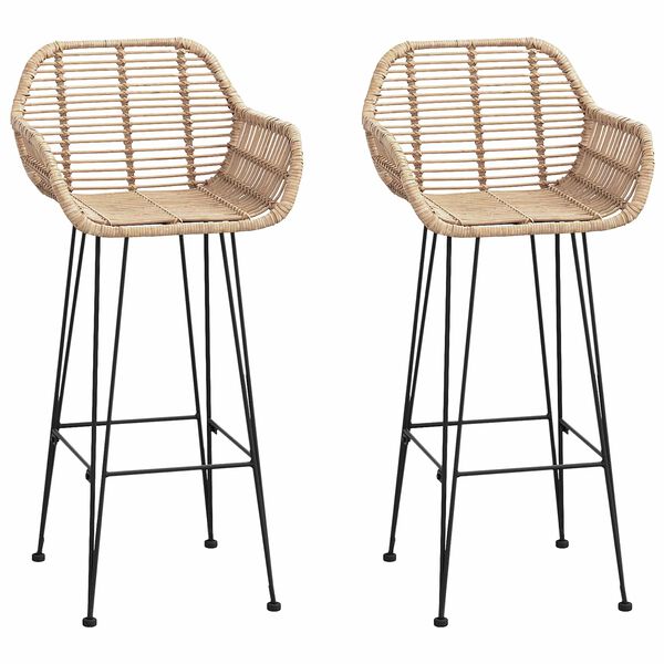 vidaXL Baro Kėdė 2 pcs Natūrali 55 x 52 x 92 cm Ratanas ir Geležis