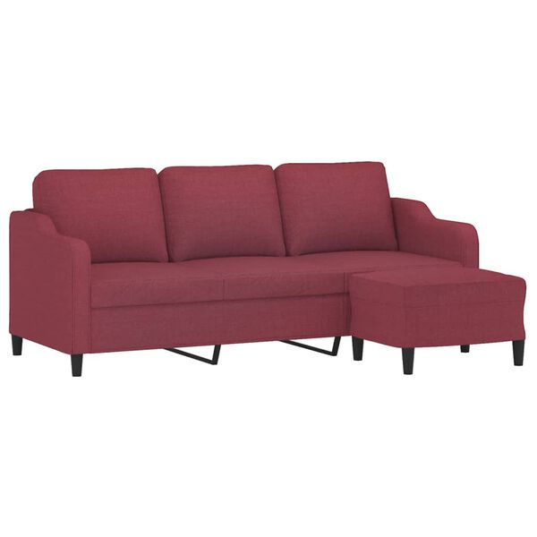 vidaXL Trivietė sofa su pakoja, raudonojo vyno spalvos, 180cm, audinys