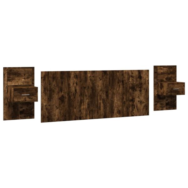 vidaXL Lovos galvūgalis su spintelėmis, dūminio ąžuolo, 200cm, mediena