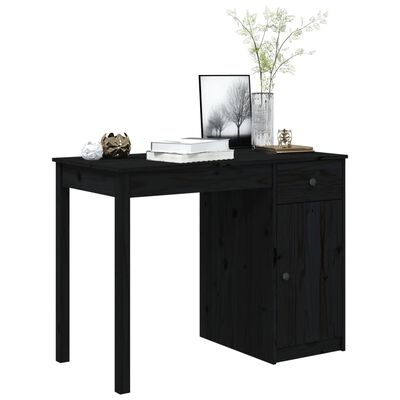 vidaXL Rašomasis stalas, juodas, 100x50x75cm, pušies medienos masyvas