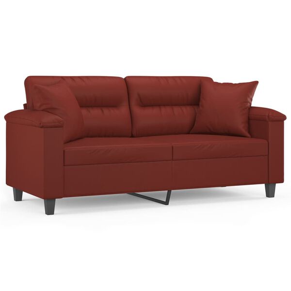 vidaXL Dvivietė sofa su pagalvėmis, vyno, 140cm, dirbtinė oda