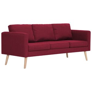 vidaXL Trivietė sofa, vyno raudonos spalvos, audinys