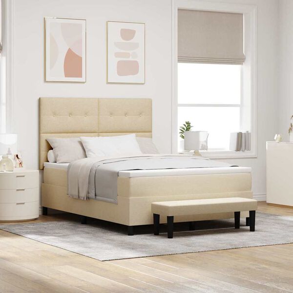 vidaXL Kiemas lova su čiužiniu Kreminė 140 x 200 cm audinys