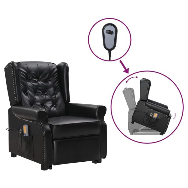 vidaXL Atsistojantis masažinis krėslas, juodas, dirbtinė oda, blizgus