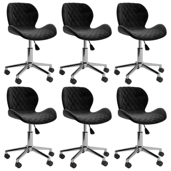 vidaXL Pasukamos valgomojo kėdės, 6vnt., juodos spalvos, aksomas