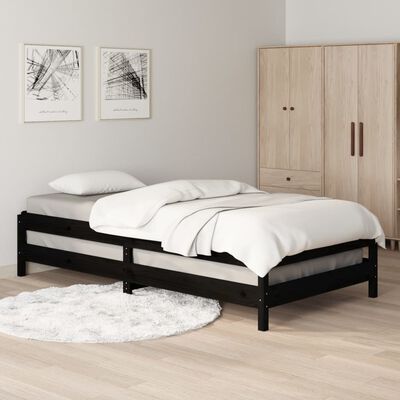 vidaXL Sudedama lova, juoda, 75x190cm, pušies medienos masyvas