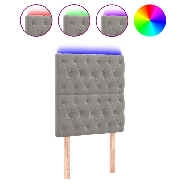 vidaXL Galvūgalis su LED, &scaron;viesiai pilkas, 80x7x118/128cm, aksomas