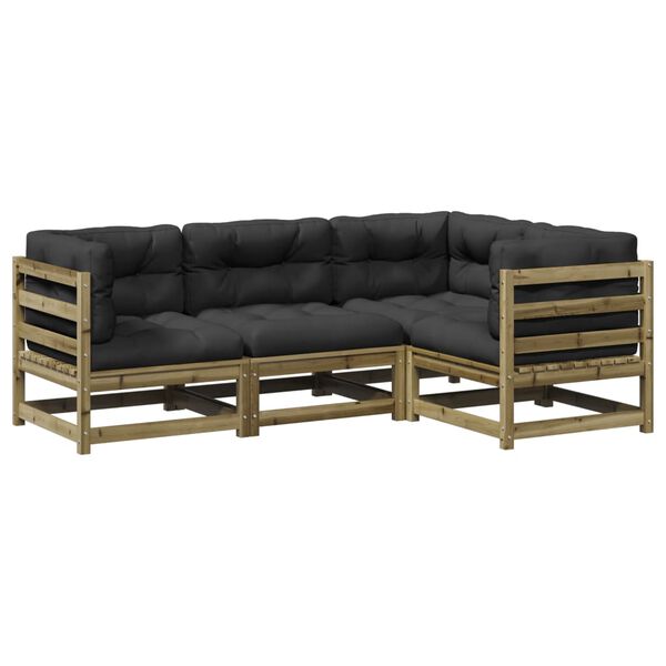 vidaXL Sodo komplektas su pagalvėlėmis, 4 dalių, impregnuota pušis