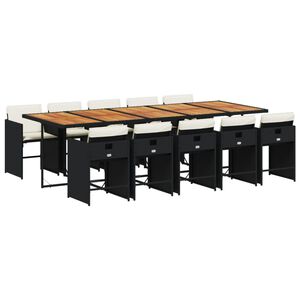 vidaXL Sodo komplektas su pagalvėlėmis, 11 dalių, juodas, poliratanas