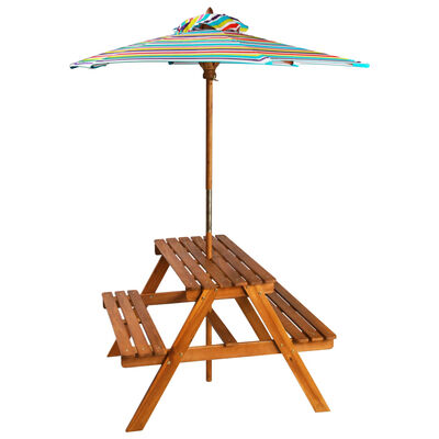 vidaXL Iškylos stalas vaikams su skėčiu, 79x90x60cm, akac. med. mas.