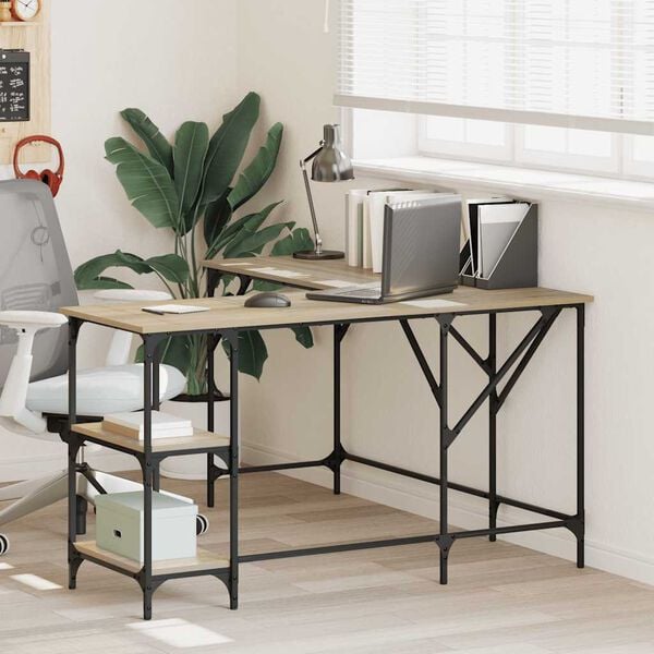 vidaXL Ra&scaron;omasis stalas, ąžuolo, 139x139x75cm, apdirbta mediena