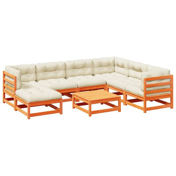 vidaXL Sodo sofos komplektas su pagalvėlėmis, 8 dalių, vaško, pušis