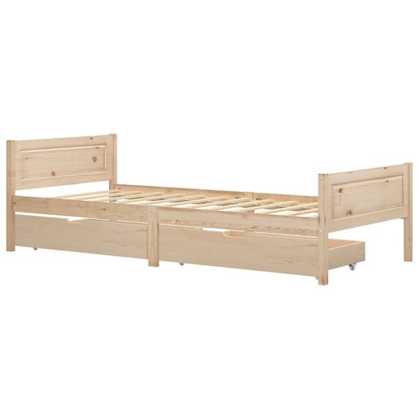 vidaXL Lovos rėmas su 2 stalčiais, 100x200cm, pu&scaron;ies medienos masyvas