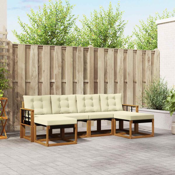 vidaXL Lauko sofos komplektas su pagalve 6 pcs Natūralus ir grietinėlė