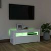 vidaXL TV spintelė su LED ap&scaron;vietimu, balta, 90x35x40cm, blizgi