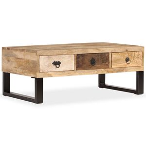 vidaXL Kavos staliukas su 3 stalčiais, mango mediena, 90x50x35 cm
