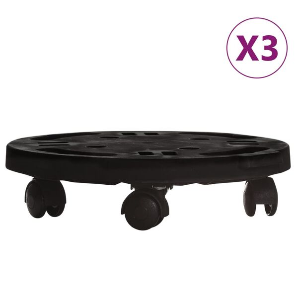 vidaXL Augalų padėklai su ratukais, 3vnt., juodi, 30cm, 170kg