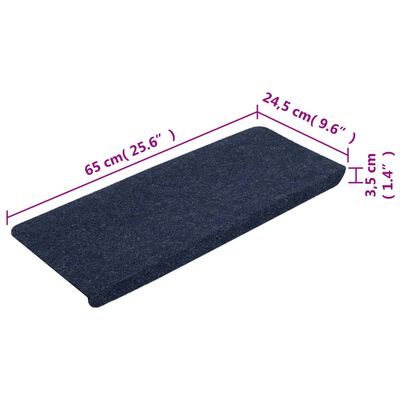 vidaXL Lipnūs laiptų kilimėliai, 15vnt., mėlynos spalvos 65x24,5x3,5cm