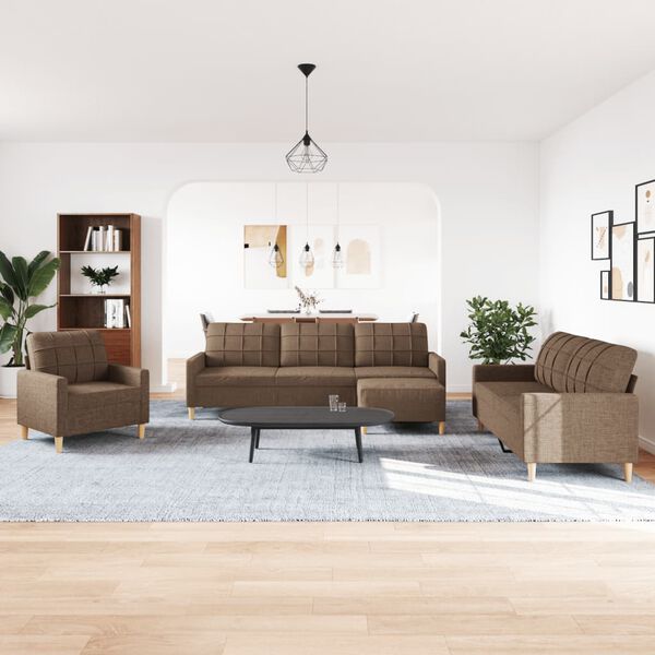 vidaXL Sofos komplektas su pakoja, 4 dalių, rudas, audinys