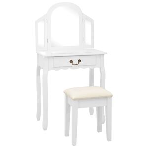 vidaXL Kosmetinis staliukas, baltas, 65x36x128cm, paulovnija ir MDF
