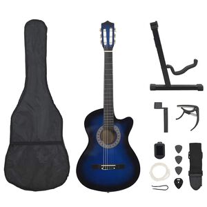vidaXL Klasikinės gitaros rinkinys, 12 dalių, mėlynas, 38", 6 stygos