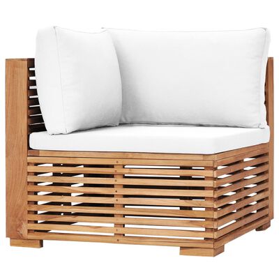 vidaXL Kampinė sodo sofa su kreminėmis pagalvėlėmis, tikmedžio masyvas