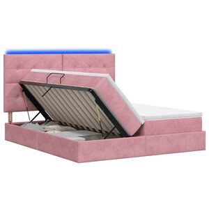 vidaXL LED saugojimo lova su čiužiniu Rožinė 200 x 200 cm Aksomas
