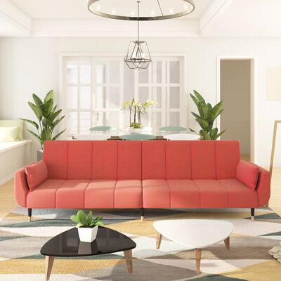 vidaXL Dvivietė sofa-lova su dvejomis pagalvėmis, rožinė, aksomas