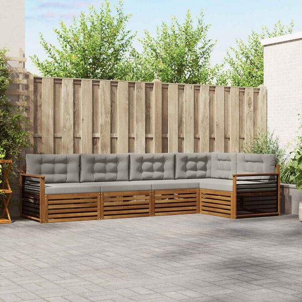 vidaXL Lauko sofos komplektas 5 pcs Natūrali ir &scaron;viesiai pilka