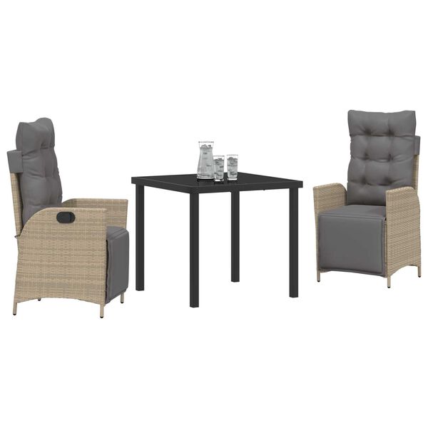 vidaXL Sodo valgomojo komplektas su pagalve 3 pcs Smėlio poliratanas