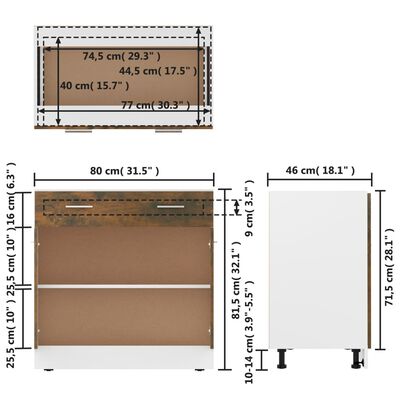 vidaXL Apatinė spintelė su stalčiumi, ąžuolo, 80x46x81,5cm, mediena