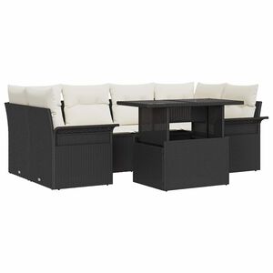 vidaXL Sodo Sofų Rinkinys su pagalve 7 pcs Juoda Poli ratanas
