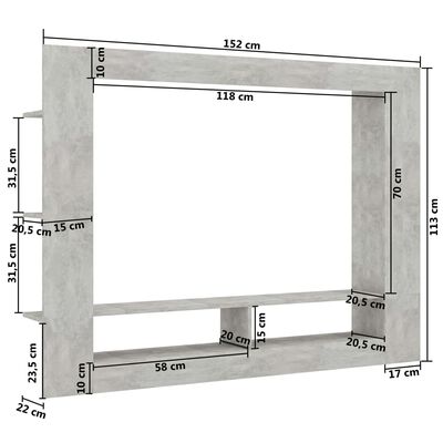vidaXL Televizoriaus spintelė, betono pilka, 152x22x113cm, MDP