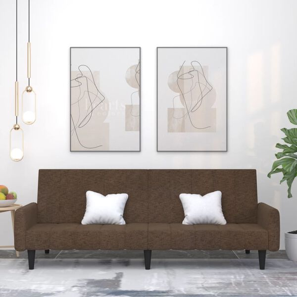 vidaXL Dvivietė sofa-lova, rudos spalvos, mikropluo&scaron;to audinys