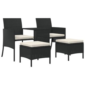 vidaXL Dvivietė sodo sofa su staliuku/taburetėmis, juoda, poliratanas