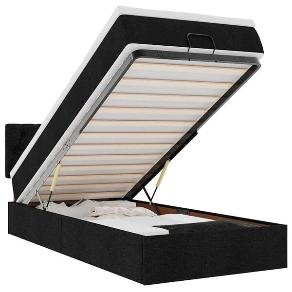 vidaXL Osmanų lova su čiužiniu ir LED, juodas, 80x200cm, audinys